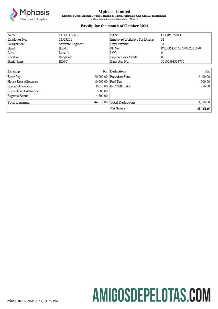 Imprimível Modelo de recibo de pagamento da Mphasis IT Company em formatos Word e PDF.pdf, 1